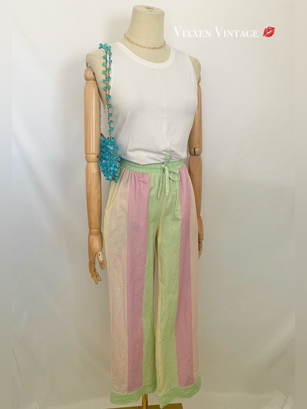 OLIVIA RUBIN ‘PEGGY’ PASTEL CANDY STRIPE STRAIGHT LEG COTTON PANTS
